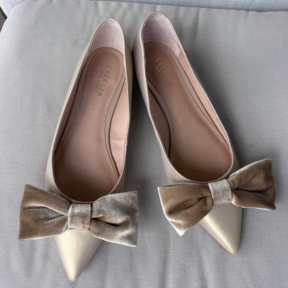 Cecelia New York Gold Flats with Velvet Bow